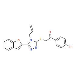 ChemSpider 2D Image | 2-{[4-Allyl-5-(1-benzofuran-2-yl)-4H-1,2,4-triazol-3-yl]sulfanyl}-1-(4-bromophenyl)ethanone | C21H16BrN3O2S