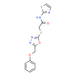 ChemSpider 2D Image | 2-{[5-(Phenoxymethyl)-1,3,4-oxadiazol-2-yl]sulfanyl}-N-(1,3-thiazol-2-yl)acetamide | C14H12N4O3S2