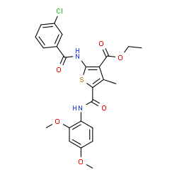 ChemSpider 2D Image | Ethyl 2-[(3-chlorobenzoyl)amino]-5-[(2,4-dimethoxyphenyl)carbamoyl]-4-methyl-3-thiophenecarboxylate | C24H23ClN2O6S