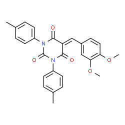 ChemSpider 2D Image | 5-(3,4-Dimethoxybenzylidene)-1,3-bis(4-methylphenyl)-2,4,6(1H,3H,5H)-pyrimidinetrione | C27H24N2O5