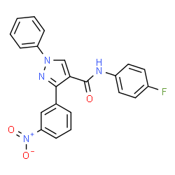 ChemSpider 2D Image | N-(4-Fluorophenyl)-3-(3-nitrophenyl)-1-phenyl-1H-pyrazole-4-carboxamide | C22H15FN4O3