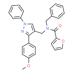 ChemSpider 2D Image | N-Benzyl-N-{[3-(4-methoxyphenyl)-1-phenyl-1H-pyrazol-4-yl]methyl}-2-furamide | C29H25N3O3