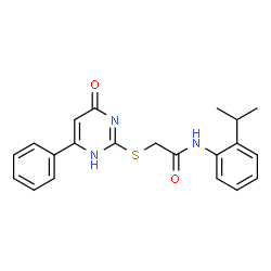 ChemSpider 2D Image | N-(2-Isopropylphenyl)-2-[(4-oxo-6-phenyl-1,4-dihydro-2-pyrimidinyl)sulfanyl]acetamide | C21H21N3O2S