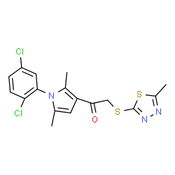 ChemSpider 2D Image | 1-[1-(2,5-Dichlorophenyl)-2,5-dimethyl-1H-pyrrol-3-yl]-2-[(5-methyl-1,3,4-thiadiazol-2-yl)sulfanyl]ethanone | C17H15Cl2N3OS2