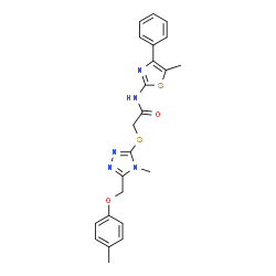 ChemSpider 2D Image | 2-({4-Methyl-5-[(4-methylphenoxy)methyl]-4H-1,2,4-triazol-3-yl}sulfanyl)-N-(5-methyl-4-phenyl-1,3-thiazol-2-yl)acetamide | C23H23N5O2S2