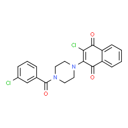 ChemSpider 2D Image | 2-chloro-3-[4-(3-chlorobenzoyl)piperazin-1-yl]naphthoquinone | C21H16Cl2N2O3