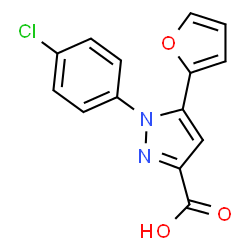 ChemSpider 2D Image | 1-(4-Chlorophenyl)-5-(2-furyl)-1H-pyrazole-3-carboxylic acid | C14H9ClN2O3