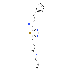 ChemSpider 2D Image | N-Allyl-2-[(5-{[2-(2-thienyl)ethyl]amino}-1,3,4-thiadiazol-2-yl)sulfanyl]acetamide | C13H16N4OS3