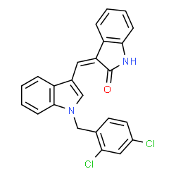 ChemSpider 2D Image | (3Z)-3-{[1-(2,4-Dichlorobenzyl)-1H-indol-3-yl]methylene}-1,3-dihydro-2H-indol-2-one | C24H16Cl2N2O