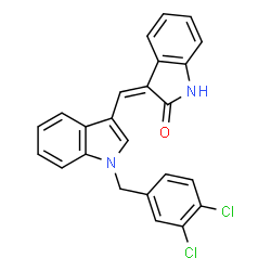 ChemSpider 2D Image | (3Z)-3-{[1-(3,4-Dichlorobenzyl)-1H-indol-3-yl]methylene}-1,3-dihydro-2H-indol-2-one | C24H16Cl2N2O