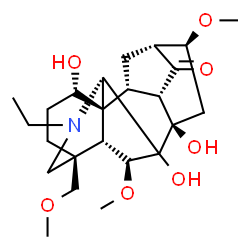 ChemSpider 2D Image | (1alpha,6beta,16beta)-20-Ethyl-1,7,8-trihydroxy-6,16-dimethoxy-4-(methoxymethyl)aconitan-14-one | C24H37NO7