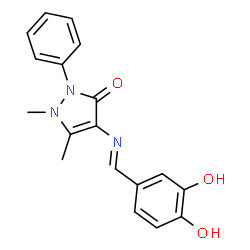 ChemSpider 2D Image | 4-[(E)-(3,4-Dihydroxybenzylidene)amino]-1,5-dimethyl-2-phenyl-1,2-dihydro-3H-pyrazol-3-one | C18H17N3O3