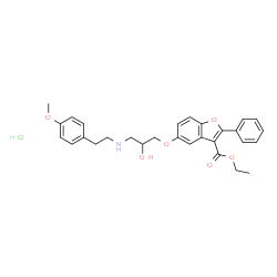 ChemSpider 2D Image | Ethyl 5-(2-hydroxy-3-{[2-(4-methoxyphenyl)ethyl]amino}propoxy)-2-phenyl-1-benzofuran-3-carboxylate hydrochloride (1:1) | C29H32ClNO6