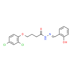 ChemSpider 2D Image | 4-(2,4-Dichlorophenoxy)-N'-[(E)-(2-hydroxyphenyl)methylene]butanehydrazide | C17H16Cl2N2O3