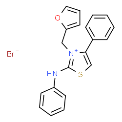 ChemSpider 2D Image | 2-Anilino-3-(2-furylmethyl)-4-phenyl-1,3-thiazol-3-ium bromide | C20H17BrN2OS
