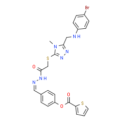 ChemSpider 2D Image | 4-[(Z)-({[(5-{[(4-Bromophenyl)amino]methyl}-4-methyl-4H-1,2,4-triazol-3-yl)sulfanyl]acetyl}hydrazono)methyl]phenyl 2-thiophenecarboxylate | C24H21BrN6O3S2