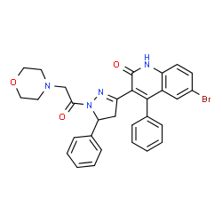 ChemSpider 2D Image | 6-Bromo-3-[1-(4-morpholinylacetyl)-5-phenyl-4,5-dihydro-1H-pyrazol-3-yl]-4-phenyl-2(1H)-quinolinone | C30H27BrN4O3