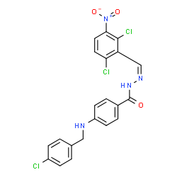 ChemSpider 2D Image | 4-[(4-Chlorobenzyl)amino]-N'-[(Z)-(2,6-dichloro-3-nitrophenyl)methylene]benzohydrazide | C21H15Cl3N4O3