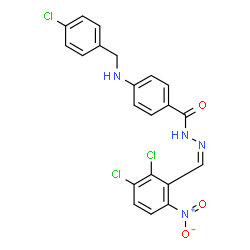 ChemSpider 2D Image | 4-[(4-Chlorobenzyl)amino]-N'-[(Z)-(2,3-dichloro-6-nitrophenyl)methylene]benzohydrazide | C21H15Cl3N4O3