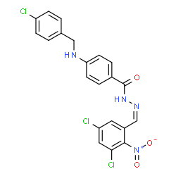 ChemSpider 2D Image | 4-[(4-Chlorobenzyl)amino]-N'-[(Z)-(3,5-dichloro-2-nitrophenyl)methylene]benzohydrazide | C21H15Cl3N4O3