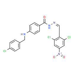 ChemSpider 2D Image | 4-[(4-Chlorobenzyl)amino]-N'-[(Z)-(2,6-dichloro-4-nitrophenyl)methylene]benzohydrazide | C21H15Cl3N4O3