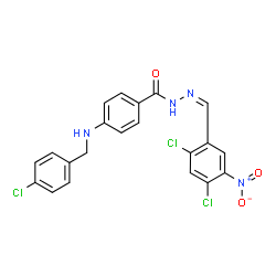 ChemSpider 2D Image | 4-[(4-Chlorobenzyl)amino]-N'-[(Z)-(2,4-dichloro-5-nitrophenyl)methylene]benzohydrazide | C21H15Cl3N4O3