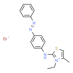 ChemSpider 2D Image | 3-Ethyl-4-methyl-2-({4-[(E)-phenyldiazenyl]phenyl}amino)-1,3-thiazol-3-ium bromide | C18H19BrN4S