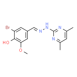 ChemSpider 2D Image | 2-Bromo-4-{(E)-[(4,6-dimethyl-2-pyrimidinyl)hydrazono]methyl}-6-methoxyphenol | C14H15BrN4O2