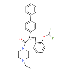 ChemSpider 2D Image | (2Z)-2-(4-Biphenylyl)-3-[2-(difluoromethoxy)phenyl]-1-(4-ethyl-1-piperazinyl)-2-propen-1-one | C28H28F2N2O2
