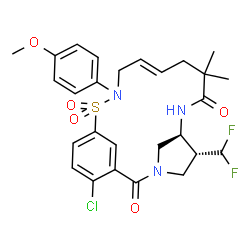 ChemSpider 2D Image | (5R,6S,11E)-19-Chloro-5-(difluoromethyl)-14-(4-methoxyphenyl)-9,9-dimethyl-15-thia-3,7,14-triazatricyclo[14.3.1.1~3,6~]henicosa-1(20),11,16,18-tetraene-2,8-dione 15,15-dioxide | C27H30ClF2N3O5S