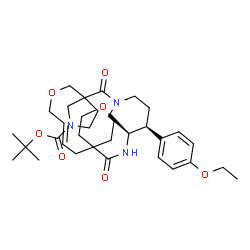 ChemSpider 2D Image | 2-Methyl-2-propanyl (7'E,13'R,14'S)-14'-(4-ethoxyphenyl)-2',11'-dioxo-2,3,5,6-tetrahydro-1''H-dispiro[pyran-4,10'-[5]oxa[1,12]diazabicyclo[11.3.1]heptadec[7]ene-3',3''-pyrrolidine]-1''-carboxylate | C34H49N3O7
