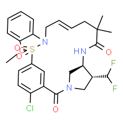 ChemSpider 2D Image | (5R,6S,11E)-19-Chloro-5-(difluoromethyl)-14-(2-methoxyphenyl)-9,9-dimethyl-15-thia-3,7,14-triazatricyclo[14.3.1.1~3,6~]henicosa-1(20),11,16,18-tetraene-2,8-dione 15,15-dioxide | C27H30ClF2N3O5S