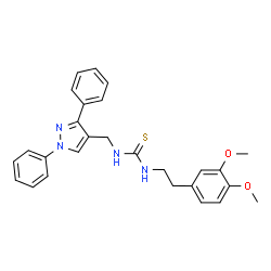ChemSpider 2D Image | 1-[2-(3,4-Dimethoxyphenyl)ethyl]-3-[(1,3-diphenyl-1H-pyrazol-4-yl)methyl]thiourea | C27H28N4O2S