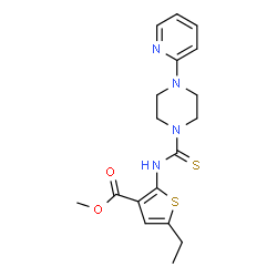 ChemSpider 2D Image | Methyl 5-ethyl-2-({[4-(pyridin-2-yl)piperazin-1-yl]carbothioyl}amino)thiophene-3-carboxylate | C18H22N4O2S2