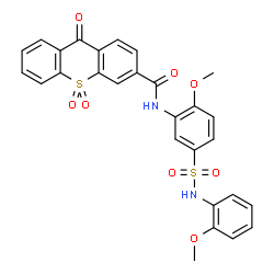 ChemSpider 2D Image | N-{2-Methoxy-5-[(2-methoxyphenyl)sulfamoyl]phenyl}-9-oxo-9H-thioxanthene-3-carboxamide 10,10-dioxide | C28H22N2O8S2