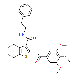 ChemSpider 2D Image | N-(2-Phenylethyl)-2-[(3,4,5-trimethoxybenzoyl)amino]-4,5,6,7-tetrahydro-1-benzothiophene-3-carboxamide | C27H30N2O5S
