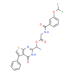 ChemSpider 2D Image | 1-(4-Oxo-5-phenyl-1,4-dihydrothieno[2,3-d]pyrimidin-2-yl)ethyl N-[3-(difluoromethoxy)benzoyl]glycinate | C24H19F2N3O5S