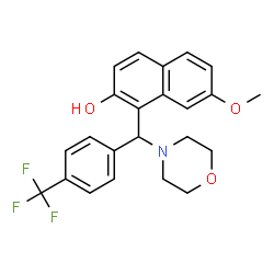 ChemSpider 2D Image | 7-Methoxy-1-{4-morpholinyl[4-(trifluoromethyl)phenyl]methyl}-2-naphthol | C23H22F3NO3