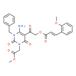 ChemSpider 2D Image | 2-[6-Amino-1-benzyl-3-(2-methoxy-2-oxoethyl)-2,4-dioxo-1,2,3,4-tetrahydro-5-pyrimidinyl]-2-oxoethyl (2E)-3-(2-methoxyphenyl)acrylate | C26H25N3O8