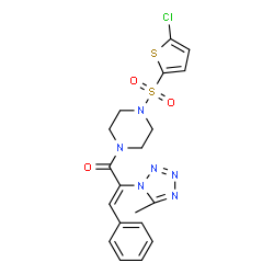 ChemSpider 2D Image | (2Z)-1-{4-[(5-Chloro-2-thienyl)sulfonyl]-1-piperazinyl}-2-(5-methyl-1H-tetrazol-1-yl)-3-phenyl-2-propen-1-one | C19H19ClN6O3S2