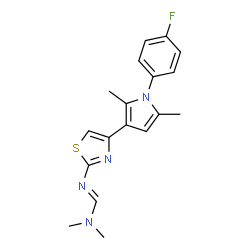 ChemSpider 2D Image | N'-{4-[1-(4-Fluorophenyl)-2,5-dimethyl-1H-pyrrol-3-yl]-1,3-thiazol-2-yl}-N,N-dimethylimidoformamide | C18H19FN4S