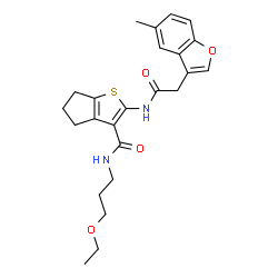 ChemSpider 2D Image | N-(3-Ethoxypropyl)-2-{[(5-methyl-1-benzofuran-3-yl)acetyl]amino}-5,6-dihydro-4H-cyclopenta[b]thiophene-3-carboxamide | C24H28N2O4S