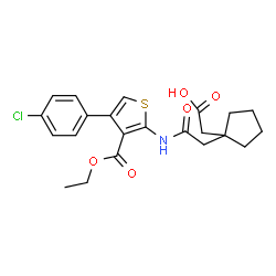 ChemSpider 2D Image | [1-(2-{[4-(4-Chlorophenyl)-3-(ethoxycarbonyl)-2-thienyl]amino}-2-oxoethyl)cyclopentyl]acetic acid | C22H24ClNO5S