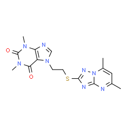 ChemSpider 2D Image | 7-{2-[(5,7-Dimethyl[1,2,4]triazolo[1,5-a]pyrimidin-2-yl)sulfanyl]ethyl}-1,3-dimethyl-3,7-dihydro-1H-purine-2,6-dione | C16H18N8O2S