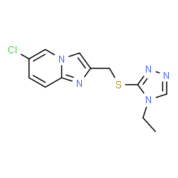 ChemSpider 2D Image | 6-Chloro-2-{[(4-ethyl-4H-1,2,4-triazol-3-yl)sulfanyl]methyl}imidazo[1,2-a]pyridine | C12H12ClN5S