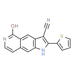 ChemSpider 2D Image | 5-Hydroxy-2-(2-thienyl)-1H-pyrrolo[2,3-g]isoquinoline-3-carbonitrile | C16H9N3OS