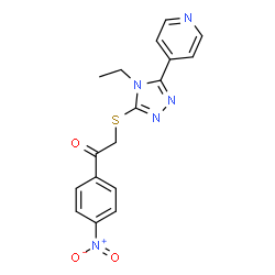 ChemSpider 2D Image | 2-{[4-Ethyl-5-(4-pyridinyl)-4H-1,2,4-triazol-3-yl]sulfanyl}-1-(4-nitrophenyl)ethanone | C17H15N5O3S