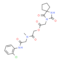ChemSpider 2D Image | 2-[{2-[(2-Chlorophenyl)amino]-2-oxoethyl}(methyl)amino]-2-oxoethyl (2,4-dioxo-1,3-diazaspiro[4.4]non-3-yl)acetate | C20H23ClN4O6