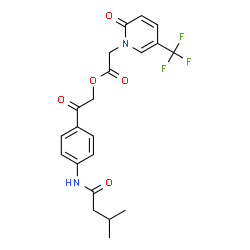 ChemSpider 2D Image | 2-{4-[(3-Methylbutanoyl)amino]phenyl}-2-oxoethyl [2-oxo-5-(trifluoromethyl)-1(2H)-pyridinyl]acetate | C21H21F3N2O5