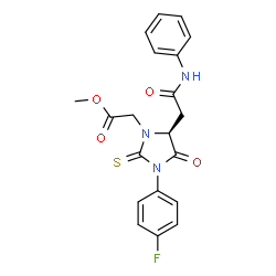 ChemSpider 2D Image | Methyl [(5S)-5-(2-anilino-2-oxoethyl)-3-(4-fluorophenyl)-4-oxo-2-thioxo-1-imidazolidinyl]acetate | C20H18FN3O4S